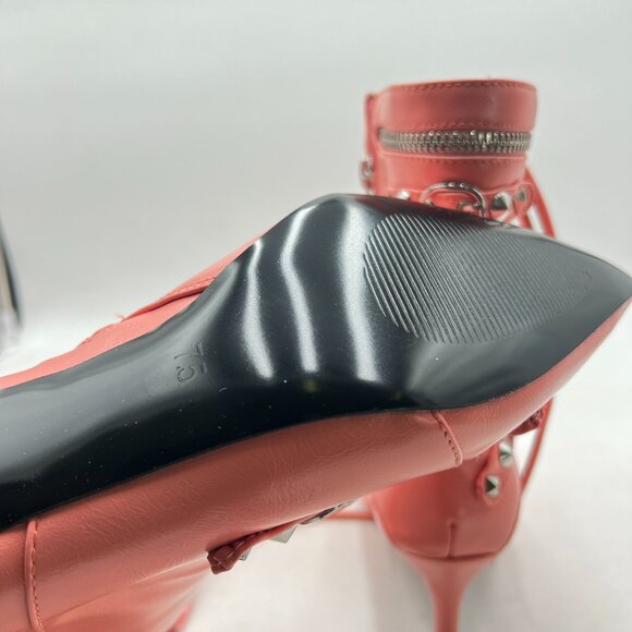 XYD Pink Ultra Fashion Pointed Toe Kitten Low Heels Zipped Rivets Ankle Boots - Picture 6 of 9